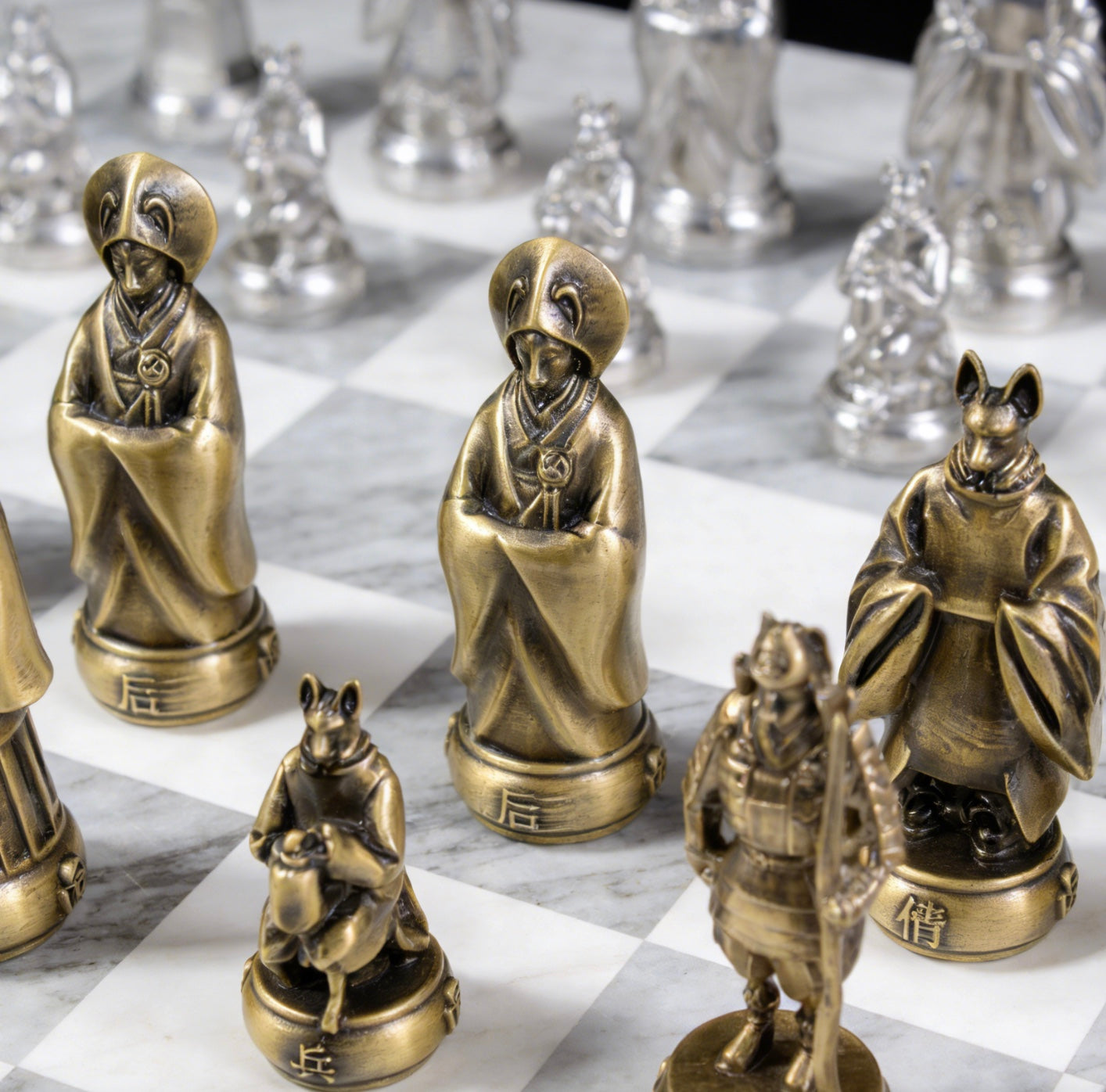 Antique Custom Brass Metal Chess Set